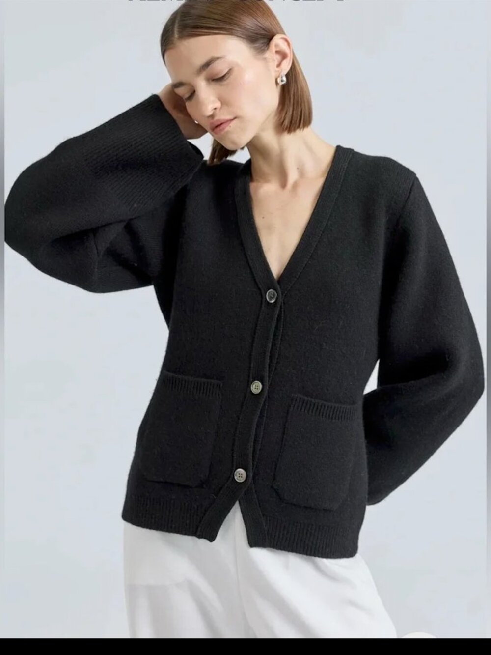 Almina Concept 'Concept V' Black 100% Merino Wool Cardigan Sweater, NEW